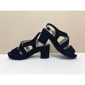 Calpierre Platform Sandals Womens 38 Black Good Suede Block Heel Made in Italy